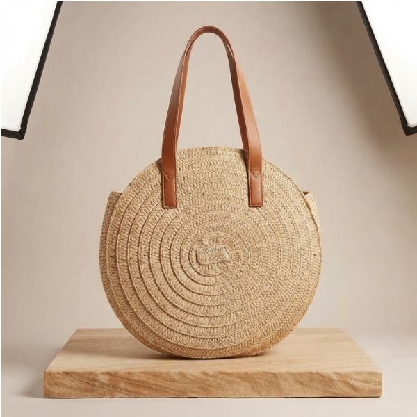 Bolso Redondo Mimbre Paja 40 cms varios colores - Imagen 4