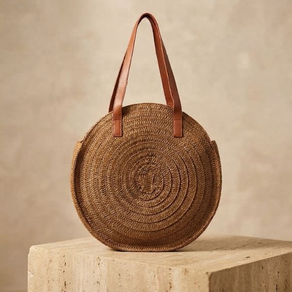 Bolso Redondo Mimbre Paja 40 cms varios colores - Imagen 5