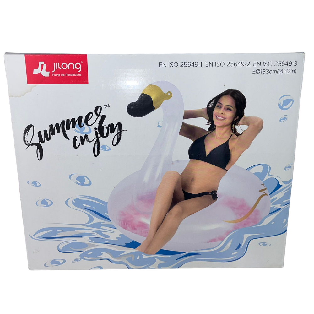 Flotador circular Cisne hinchable 133 cms con plumas dentro colchoneta