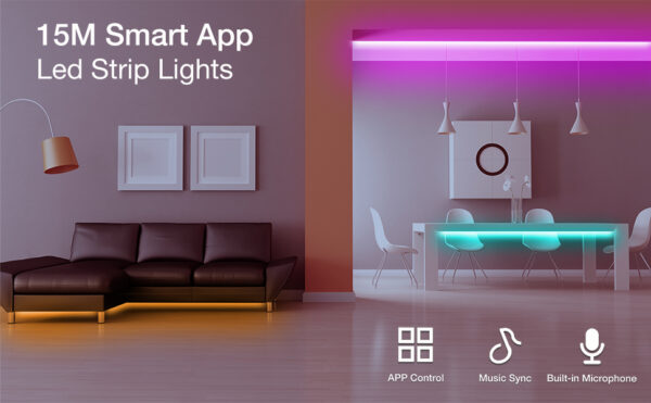 Tiras luces led para habitación 15 metros, tira de luces led de colores , tiras luces led para habitación.