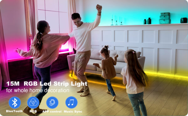 Tiras luces led para habitación 15 metros, tira de luces led de colores , tiras luces led para habitación.