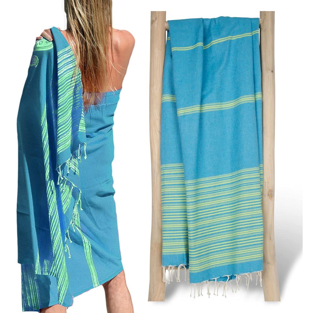 1 Fouta toalla de playa pareo azul rayas