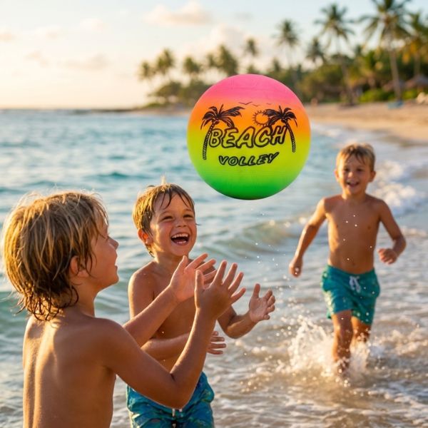Pelota de Voley Playa Neón con Palmeras (16 cm) – Ideal Piscina y Jardín - Imagen 3