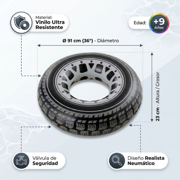 Flotador Hinchable con Diseño de Neumático Realista – (91 cm) - Imagen 3
